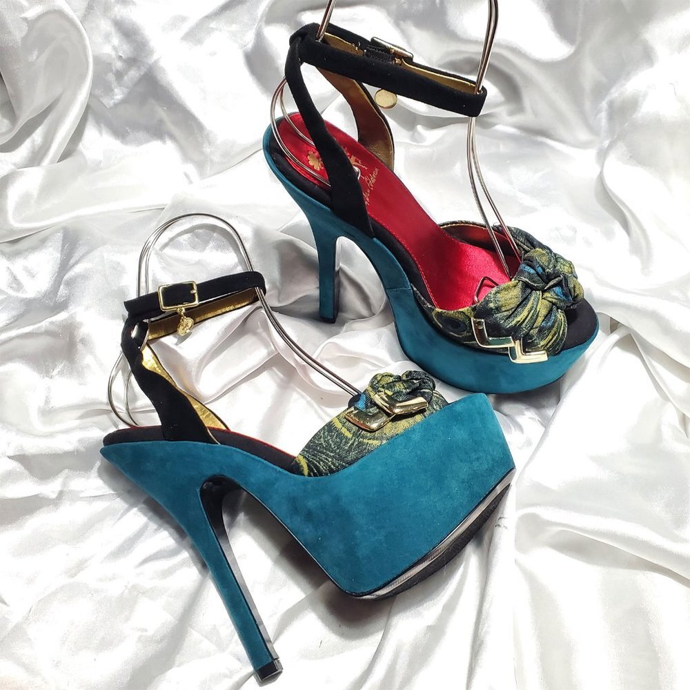 NIB CIRCUS SAM EDELMAN turquoise blue peacock platform high heel sandals JENNY - Picture 4 of 6